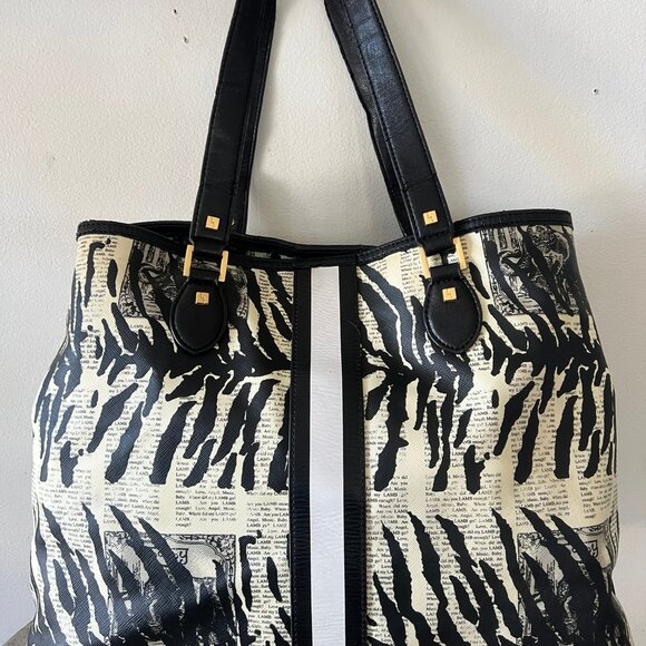 $300 Y2K L.A.M.B BY GWEN STEFANI NEWSPAPER ANIMAL PRINT TOTE LARGE - Picture 6 of 14